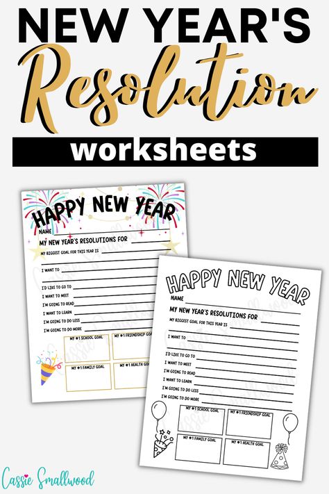 New Year's resolution worksheets for kids Goal Setting Worksheet For Students, New Year Goals Template, Year Goals Template, New Year Intentions, New Years Resolutions Template, New Year Goal Setting, New Years With Kids, Goal Planning Worksheet, New Year Coloring Pages