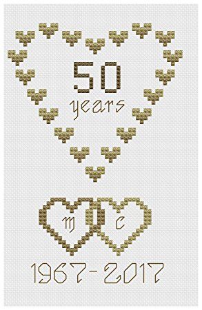 Golden Wedding Hearts Anniversary Cross Stitch Card Kit Anniversary Cross Stitch, Wedding Sampler Cross Stitch, 50th Year Wedding Anniversary, Wedding Hearts, Wedding Sampler, Golden Heart, Cross Stitch Cards, Golden Wedding, 50th Wedding Anniversary