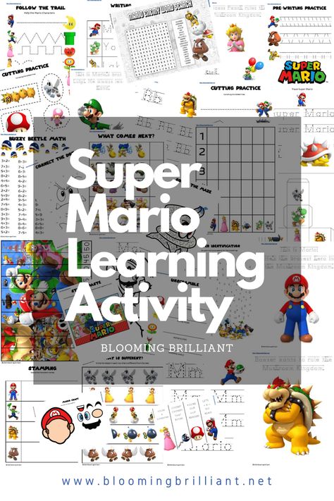 Make learning an adventure with this 30+ page Super Mario activity pack! Keep your video game-loving kid engaged with educational activities featuring their favorite characters. Mario Day, Mario Crafts, Pre Writing Practice, Super Mario Bros Birthday Party, Super Mario Birthday Party, Super Mario Birthday, Super Mario Party, Mario Party, Pre Writing