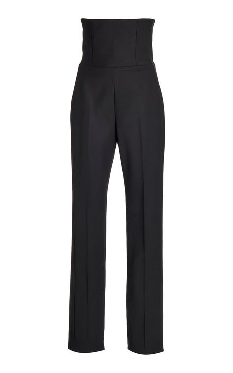 Georgian-born designer David Koma is a master of the inventively striking and sexy silhouette. These trousers, for example, are tailored from pure virgin wool into a slim-leg silhouette with corset-like boning at the ultra-high rise waist. Think of it like a cummerbund and pair it with the matching blazer from the runway. High Waisted Corset Pants, Cummerbund Women Outfit, Corset Trousers, Corset Pants, Waist Corset, Classic Romance, Suit Pant, David Koma, Slim Trousers