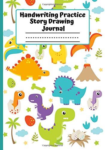 Handwriting Practice Story Drawing Journal: Write And Draw Workbook, Dinosaur Cover, Ruled Pages With Dotted Mid Line... Kids Notebook Cover, Dinosaur Books, Drawing Space, Composition Books, Writing Papers, Bullet Journal Font, Journal Fonts, Story Drawing, Drawing Journal