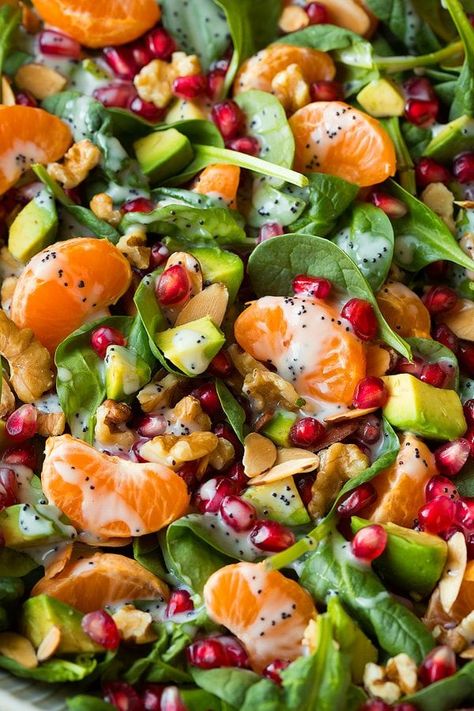 Mandarin Pomegranate Spinach Salad with Poppy Seed Dressing | Cooking Classy Salad With Poppy Seed Dressing, Christmas Salads, Pomegranate Salad, Poppy Seed Dressing, Cooking Classy, Spinach Salad, Poppy Seed, Salad Bar, Healthy Salads