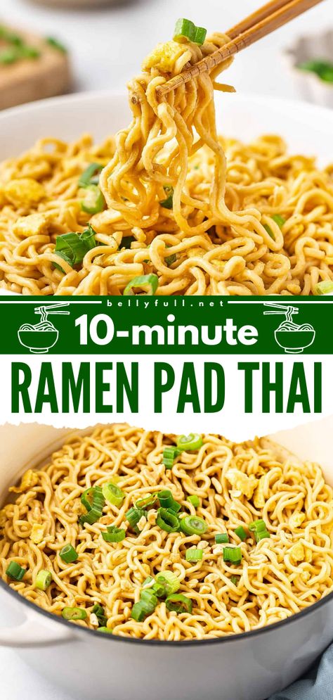 Ramen Pad Thai features inexpensive ramen noodles coated in a simple but flavor-packed creamy peanut sauce that’s a little sweet and salty, with a bit of heat. This super easy cheater Pad Thai recipe is a weeknight dinner lifesaver – ready in just 10 minutes! Easy Ramen Dishes, Easy Thai Ramen Noodle Recipes, Easy Ramen Dinner Recipes, Pad Thai With Ramen Noodles, Inexpensive Weeknight Meals, Ramen Ground Turkey, Real Ramen Noodle Recipes, Noodles Pad Thai Recipe, Pampered Chef Pad Thai Recipe