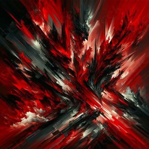 Abstract image that depicts the emotion of anger, using reds and blacks. This artwork expresses the fierce and intense nature of anger through its aggressive composition, sharp angles, chaotic patterns, and stark contrasts, providing a potent visual representation of this powerful emotion.  ... daha fazla Hatred Expression, Chaotic Abstract Art, Anger Abstract Art, Anger In Art, Aggression Art, Baby Doe, Chaotic Art, Red Moodboard, Anger Art