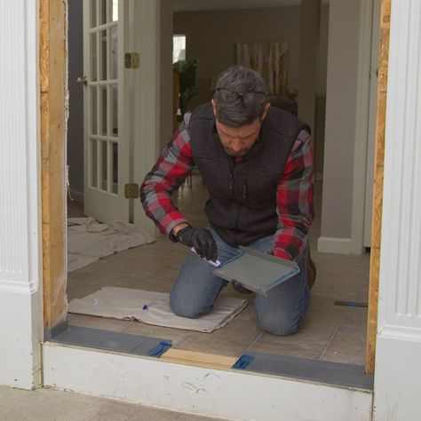 How to Install a Pre-Hung Exterior Door | Lowe's Install Exterior Door, Diy Exterior Door, Installing Exterior Door, Prehung Exterior Door, Diy Exterior, Prehung Doors, Brick Molding, Shop Doors, Storm Door