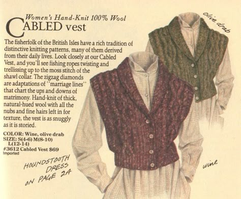 Banana Republic Vintage, Vintage Fashion Catalog, Vintage Banana Republic, Abandoned Republic, Historical Knitting, Vintage Outfit Inspiration, Fashion Vest, Historic Clothing, Vintage Knitting Patterns