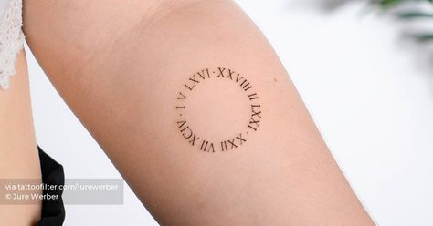 Roman Dates Tattoo, Circle Dates Tattoo, Roman Numeral Tattoo With Heart, Roman Tattoo, Numeral Tattoo, Roman Numerals Dates, Roman Numeral Tattoos, Date Tattoos, Circle Tattoos