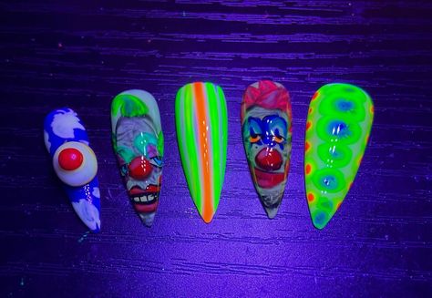 killer klownz from outer space?! 🤡🌙🛸 #nails #nailart #nailartist #nailtech #nailtechkentucky #horror #halloween #halloweennails #horrornails #killerklownsfromouterspace Killer Klowns From Outer Space Nails, Killer Clown Nails, Outer Space Nails, Clown Nails, Killer Klowns From Outer Space, Horror Nails, Killer Clown, Space Nails, Horror Halloween