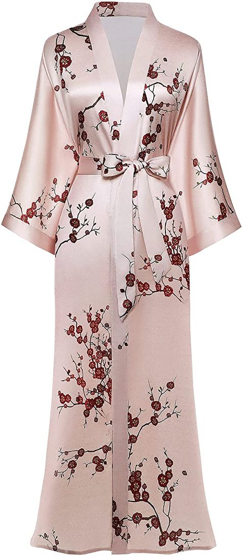 PRODESIGN Long Kimono Robe Satin Sleepwear Gradient Watercolor Silky Kimono Nightgown Bathrobe Kimono Blouse Cardigan at Amazon Women’s Clothing store Kimono Women, Kimono Blouse, Kimono Outfit, Feminine Wardrobe, Kimono Design, Satin Sleepwear, Satin Kimono, Womens Kimono, Long Kimono