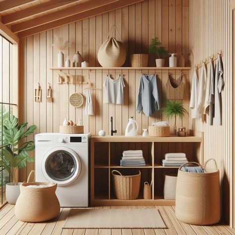 Japandi Laundry Room Ideas: Elegant, Functional Spaces - Mojo Boutique Japandi Laundry Room Ideas, Laundry Room Design Japandi, Japandi Laundry Room, Japandi Laundry, Japanese Laundry, Modern Australian Laundry, Boho Laundry Room, Laundry Basket Baby, White And Timber Laundry