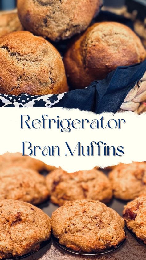 Basket of Bran muffins and muffin tin of fresh Bran muffins. Refrigerator Bran Muffin Recipe, Refrigerator Bran Muffins, All Bran Muffins, Bran Muffin, Bran Muffin Recipes, Cereal Mix, Bran Muffins, Muffin Batter, Homemade Muffins