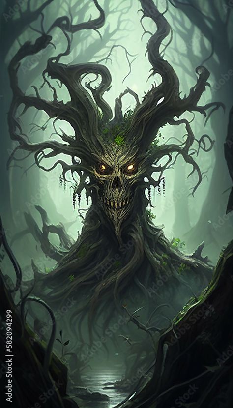 Scary Tree Illustration, Creepy Jungle, Evil Tree, Witch Tree, Scary Tree, Tree Monster, Advertisement Background, Dnd Campaign, Tree Background