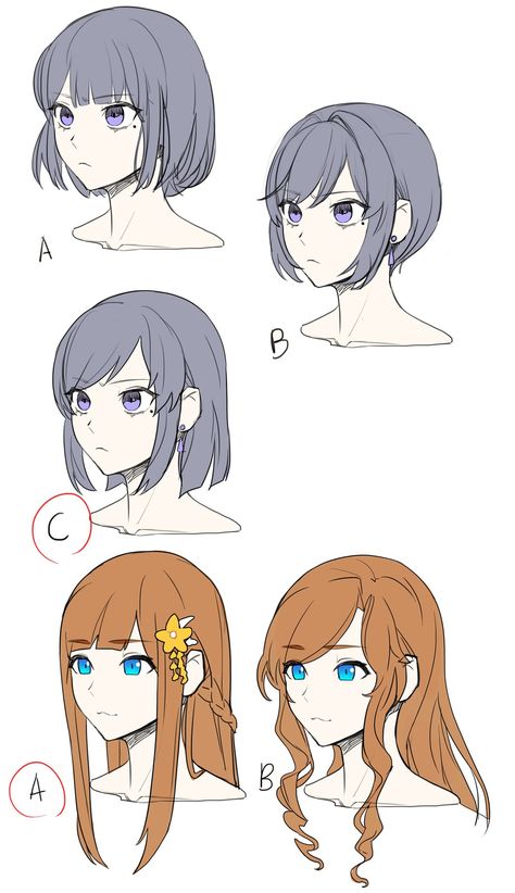 Anime Short Hair Tutorial, Anime Bangstyle Hair, Bob Haircut Drawing Reference, Anime Base Hair, Bangs Hairstyles Drawing, Hair Styles Drawings, Anime Hairstyles Reference, Hairstyles Anime Drawing, Anime Bangs Haircuts