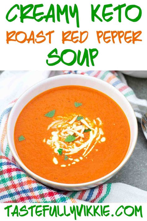 Red Pepper Soup Recipe, Tomato Red Pepper Soup, Roasted Red Peppers Recipes, Roasted Pepper Soup, Pepper Soup Recipe, Bell Pepper Soup, Red Pepper Recipes, Soup Maker Recipes, Soup Keto