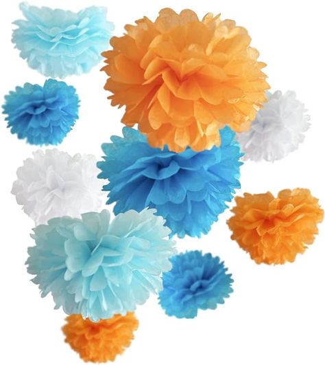 Amazon.com: 20PCS Acqua Blue,Light Blue,Orange & White Tissue Paper Pom Poms Set-Ideal for Birthday,Bridal Showers,Wedding,Baby Shower Party Decorations (14",10",8",6) : Home & Kitchen Orange Birthday, White Tissue Paper, Tissue Pom Poms, Booth Decor, Blue Graduation, Orange Party, Tissue Paper Pom Poms, Paper Pom Poms, Blue Orange White