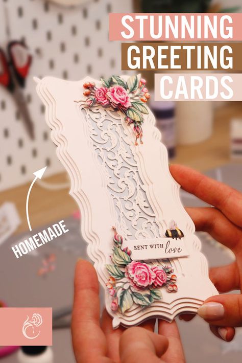 An elegantly simple concept creates the most stunning cards. Handmade Paper Cards, Summer Florals, Carnation Crafts, Flower Decorations Diy, Slimline Cards, Card Making Tips, Anna Griffin Cards, Cricut Cards, Beautiful Handmade Cards