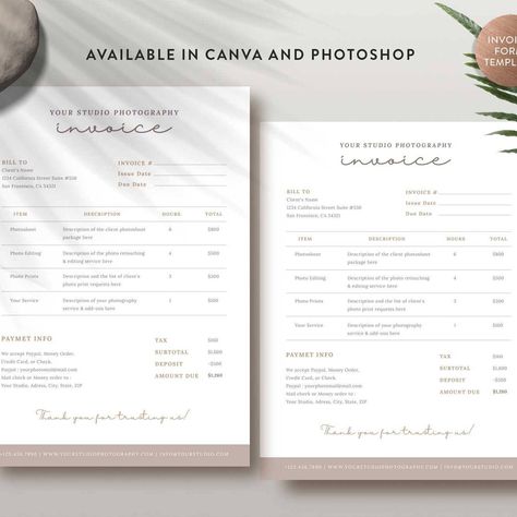 "NEW! invoice photography template. You can edit using Canva or Adobe Photoshop. Available at shop!" Photography Invoice, Photographer Business, Photography Templates, Clipping Masks, Free Photography, Photo Retouching, Photoshop Template, Editing Service, Photoshop Elements