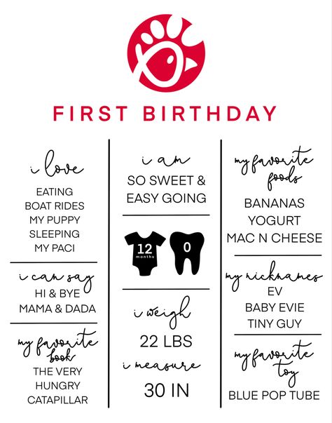 Our Chicken Nugget Is Turning One, Chick Fil A One Year Old Party, Our Little Nugget Is Turning One, Chic Fil A Themed 1st Birthday, Chick Fil A First Birthday Party, Chick Fil A Birthday Party Theme, Chick Fil A Birthday, Birdie Birthday, Birthday Themes For Boys