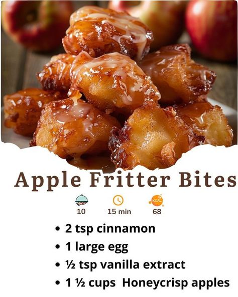 Recipestep Apple Dessert Ideas, Fried Apple Fritters, Apple Fritter Bites, Fritter Bites, Apple Fritters Recipe, Cheesy Potato Bake, Baked Apple Fritters, Fried Apple, Apple Fritter