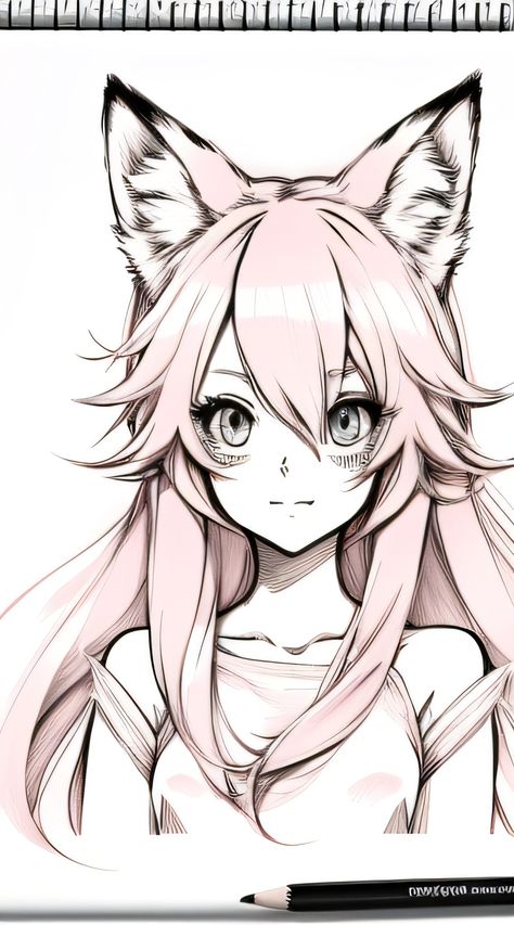 fox pink anime art Anime Tail Reference, Kitsune Ears Drawing, How To Draw Fox Ears, How To Draw Wolf Ears, Fox Ears Drawing Reference, Anime Fox Woman, Anime Fox Ears, Fox Ears Drawing, Wolf Ears Drawing