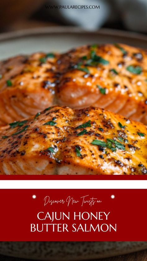 A Symphony of Flavors! 🎶🔥🍯 Dive into this Cajun Honey Butter Salmon—crispy edges, tender inside, and a sweet-spicy glaze that hits all the right notes! 🎵🐟 #CajunSymphony #HoneyButterSalmon #FlavorExplosion #SeafoodDelight #SpicyAndSweet #QuickGourmet #DinnerGoals #SavoryAndSucculent #EasySeafoodRecipe #FoodieDream Candied Salmon Recipe, Cajun Honey Butter Salmon, Honey Butter Salmon, Salmon Crispy, Salmon Rub, Bourbon Glazed Salmon, Salmon Glaze Recipes, Butter Salmon, Rub Recipes