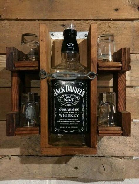 Whiskey Rack, Shot Glass Holder, Liquor Shelf, Jack Daniels Bottle, Barn Boards, Alcohol Dispenser, Side Shelf, Liquor Dispenser, Diy Home Bar