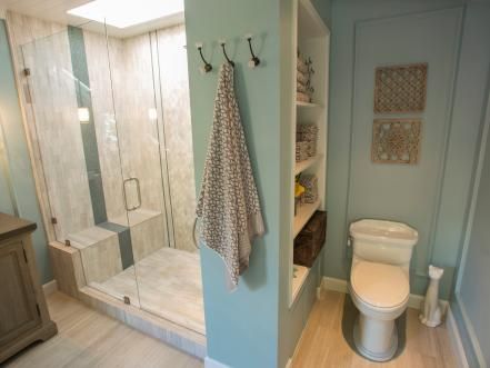 Basement Turned Master Suite, Towel Hook Placement Master Bath, Privacy Wall Next To Toilet, Shower Next To Toilet Bathroom Layout, Private Toilet In Bathroom, Bathroom Set Up Layout, Shower Toilet Divider, Side By Side Shower And Toilet, Master Bath Toilet Privacy