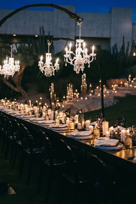 wedding Moody Wedding Reception, Moody Romantic Wedding Decor, Moody Romantic Wedding, Scottsdale Wedding Venues, Candlelit Reception, Luxury Weddings Reception, Wedding Reception Table Decorations, Candle Centerpiece, Arizona Wedding Venues