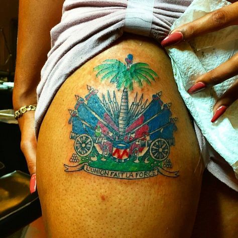 Haitian Tattoo Ideas, Haitian Tattoo Ideas Haiti, Haitian Flag Tattoo, Caribbean Tattoos, Haitian Tattoo, Haiti Tattoo, Clock And Rose Tattoo, Tats Ideas, Flag Drawing