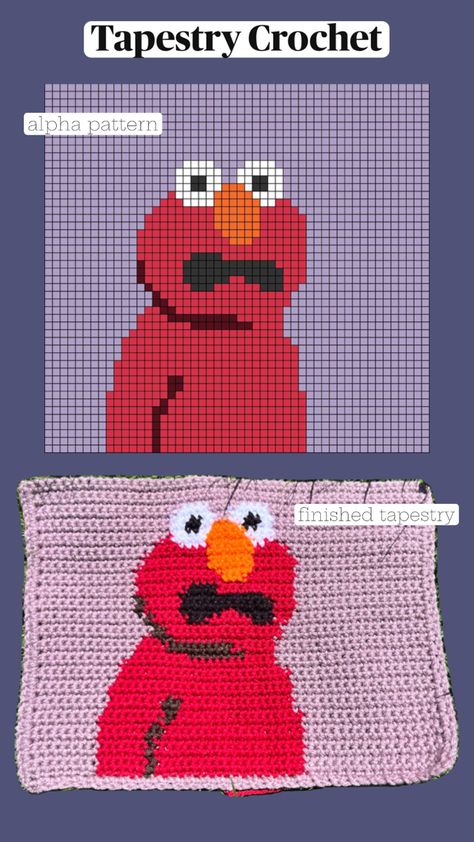 Crochet tapestry of Elmo Spongebob Tapestry Crochet, Elmo Crochet Pattern, Elmo Crochet, Fine Crochet, Tapestry Ideas, Art Crochet, Pixel Crochet, Tapestry Crochet Patterns, Fun Crochet