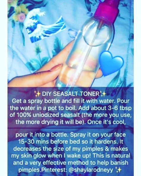 𝕊𝕖𝕝𝕗 ℂ𝕒𝕣𝕖 𝔸𝕔𝕔𝕠𝕦𝕟𝕥 ♡ on Instagram: “♡ＤＩＹ ＳＥＡＳＡＬＴ ＢＥＡＵＴＹ ＳＰＲＡＹ ☆ 𝕎ℍ𝕆𝕊 𝔾𝕆𝕀ℕ𝔾 𝕋𝕆 𝕋ℝ𝕐?! Add us on snap for more self Care, skin care & beauty hacks! 👻glowupguide ............…” Diy Sprays, Instagram Diy, Clear Acne, Diy Body, Care Skin, Glow Up Tips, Toner For Face, Self Care Activities, Glass Skin