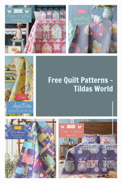 Tilda Patterns Free, Free Tilda Patterns, Tilda World Patterns, Tilda Quilts Patchwork, Quilts With Tilda Fabrics, Tilda Bloomsville Quilt, Quilts Made With Tilda Fabric, Tilda Windy Days Quilt Pattern, Tilda Free Pattern