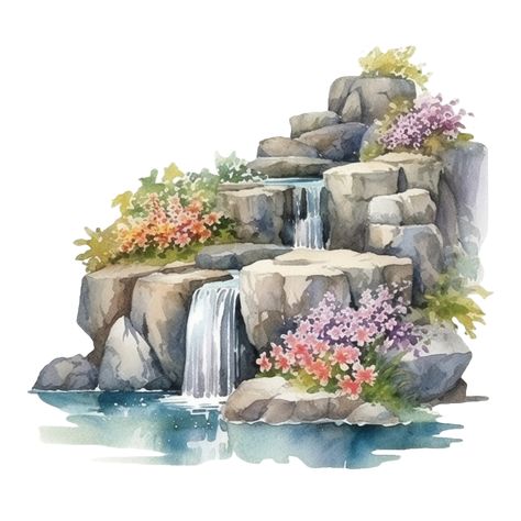 Waterfall watercolor clipart, Waterfall Watercolor, 5 Elements Of Nature, Waterfall Drawing, Cake Logo Design, Wedding Elements, Celestial Art, Elements Of Nature, Wedding Logos, Cityscape Photos