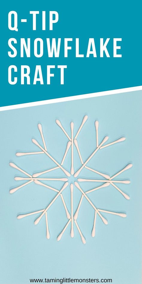 Easy Q-Tip Snowflake Art for Kids. A fun craft for winter. Make a snowflake out of cotton buds with your preschoolers and kindergarteners. #winter #artsandcrafts #preschool #kindergarten A Tip Snowflakes, Kindergarten Snowflake Art, Q Tip Crafts For Kids, Q Tip Snowflakes, Qtip Snowflake Craft, Qtip Crafts, Make A Snowflake, Ocean Commotion, Snowflake Art