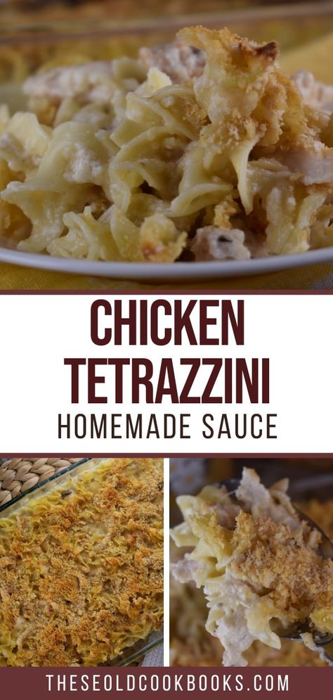 Chicken Noodle Casserole Without Canned Soup, Chicken Tetrazzini Egg Noodles, Canned Chicken And Egg Noodle Recipes, Chicken Tetrazzini Without Canned Soup, Chicken Tetrazzini No Canned Soup, Chicken With Egg Noodles Recipes, Tetrazzini Sauce, Homemade Chicken Tetrazzini, Chicken With Egg Noodles