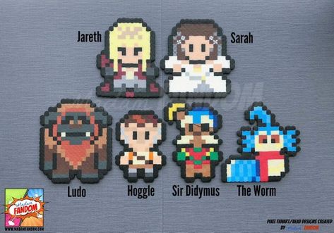 Labyrinth Magnets Gobling King Jareth and Sarah Ludo | Etsy Embroidery Bracelet Patterns, Perler Bead Magnets, Handmade Fridge Magnets, Patterns Friendship Bracelets, Jareth And Sarah, Pixel People, Embroidery Bracelet, Labyrinth Movie, 6 Characters