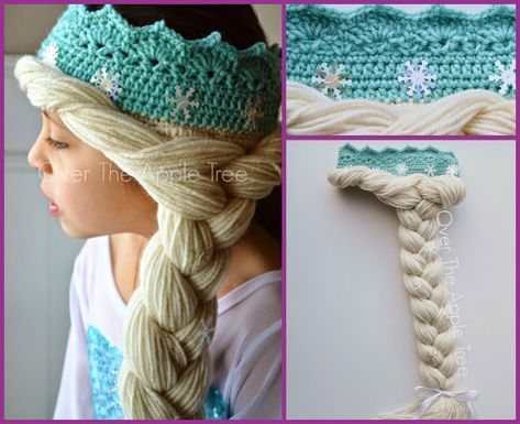 DIY Crochet Disney Frozen Free Patterns - Crochet elsa crown with BRAID FREE PATTERN Crochet Elsa, Elsa Crown, Elsa Braid, Minion Crochet Patterns, Elsa Hair, Yarn Wig, Crochet Crown, Frozen Costume, Crown Pattern