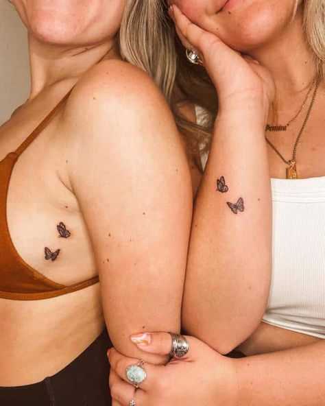 Matching Butterfly Tattoos, Small Friendship Tattoos, Best Friend Tattoo, Bestie Tattoo, Friendship Tattoos, Female Friendship, Butterfly Tattoos, Matching Tattoo, Tattoo Design Ideas