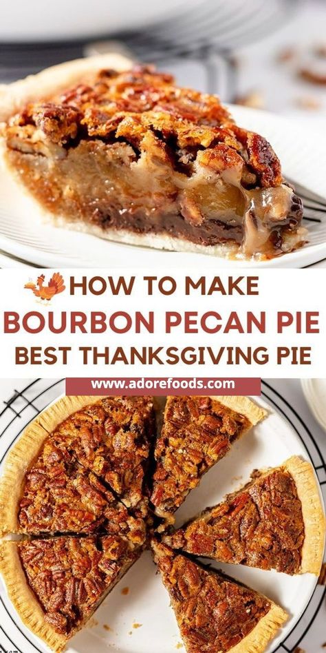 Classic Southern bourbon pecan pie, the perfect Thanksgiving dessert. This homemade pie is easy to make and perfect for holiday gatherings, offering the ideal combination of nutty sweetness and a smooth bourbon kick. A must-try recipe this pie is sure to become a traditional holiday favorite. Enjoy the festive season with a slice of this sweet and dessert that's perfect for Thanksgiving. #BourbonPecanPie #ThanksgivingDessert #HolidayBaking #ClassicPies #SouthernDesserts Best Pies For Thanksgiving, Thanksgiving Pies Recipes, Kentucky Derby Pie Recipe, Derby Pie Recipe, Chocolate Pecans, Kentucky Derby Pie, Thanksgiving Pie Recipes, Derby Pie, Bourbon Pecan Pie