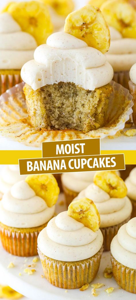 Banana Bread Cupcakes, Cupcake Cream, Cinnamon Cream Cheese, Banana Cupcakes, Banana Dessert, Cupcake Flavors, Best Banana Bread, Easy Cupcakes, Cinnamon Cream Cheese Frosting