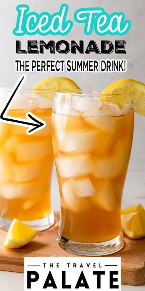 Love the combination of iced tea and lemonade? If so, this recipe from The Travel Palate is for you! If you've ever heard of the Arnold Palmer drink, then you'll love this take on the famous drink that's sure to become your favorite summertime refresher. Made with only four ingredients that you probably already have in your pantry! You'll love the flavor and convenience of this drink combination! Iced Tea Lemonade Recipe, Arnold Palmer Drink, No Bake Lemon Pie, Lemonade Tea Recipe, Famous Drinks, Iced Tea Lemonade, Lemonade Concentrate, Tea Lemonade, Perfect Summer Drink