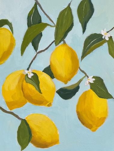 Print Ideas, Tree Canvas, Lemon Tree, Hand Painted Artwork, Wood Panel, Tree Art, Tree Painting, Giclee Art, Wall Artwork