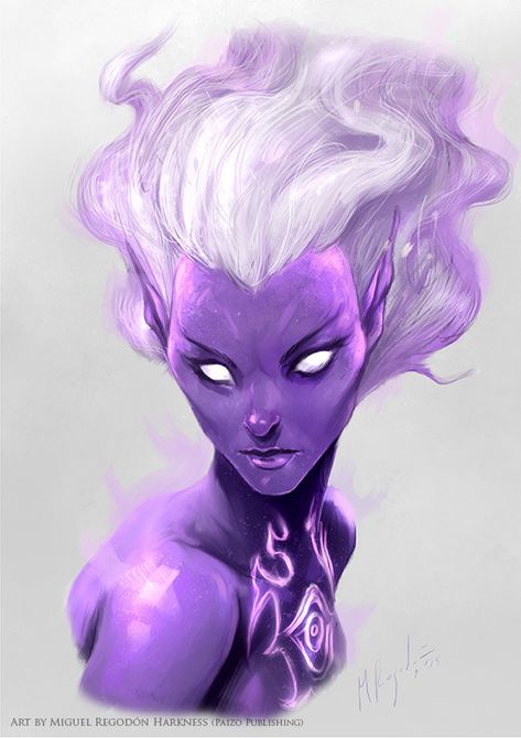 Purple Skin Character, Sarah Robinson, Mermaids And Mermen, Dark Elf, Arte Fantasy, Fantasy Rpg, Fantasy Inspiration, Character Portraits, Creature Art