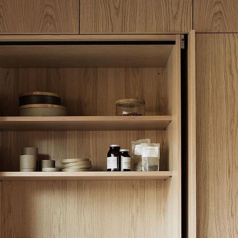 Nordiska Kök | Nordic kitchen on Instagram: "The perfect mix between Scandinavian design tradition and industrial professionalism, where white pigmented oak meets stainless steel.⁠ ⁠ ⁠ With the smart pocket doors that smoothly slide into a pocket next to the cabinet you get the perfect storage solution for your kitchen.⁠ ⁠ Photo @kristofer_johnsson ⁠ Styling @pellahedeby" Japandi Interior Design, Nordic Kitchen, Scandi Home, Japandi Interior, Oak Kitchen, Wooden Cabinets, Pocket Doors, Bespoke Kitchens, Wooden Kitchen