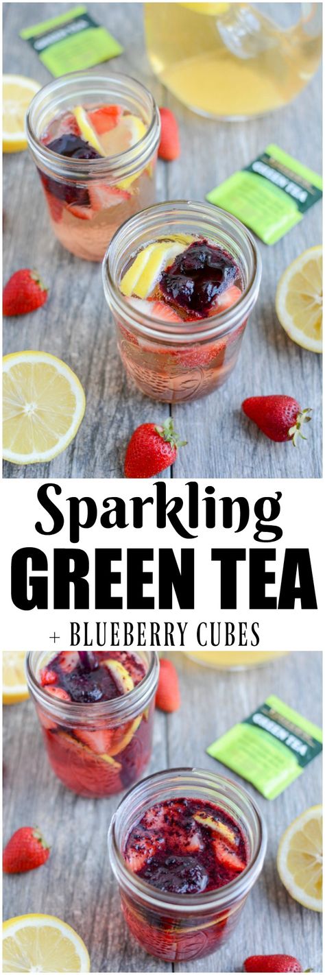 Sparkling Green Tea Sparkling Green Tea, Fruit Cubes, Water Ideas, Green Tea Recipes, Tea Beverages, Refreshing Summer Drinks, Fit Food, Fruit Cocktails, Fruit Tea