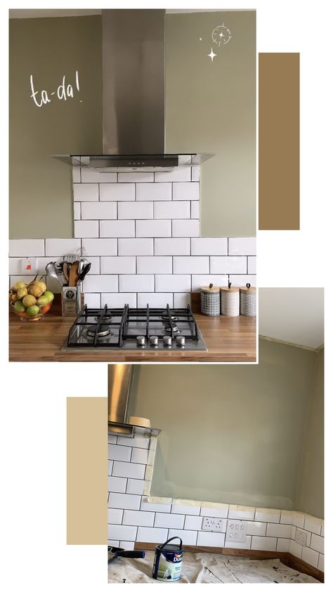 #dulux #overtlyolive #olivegreen #paint #kitchen #diy Dulux Overtly Olive Kitchen, Overtly Olive Kitchen, Dulux Overtly Olive, Dulux Kitchen Paint, Overtly Olive, Olive Kitchen, Green Kitchen Walls, Olive Green Kitchen, Cream Kitchen Cabinets