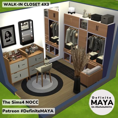 Sims 4 Closet No Cc, Sims 4 Closet Ideas, Sims 4 Walk In Closet Ideas, Sims 4 Basement Mod, Sims 4 Walk In Closet, The Sims 4 Basement Ideas, Base Game Bedroom Sims 4, Sims Parents Bedroom, Sims 4 Modern House