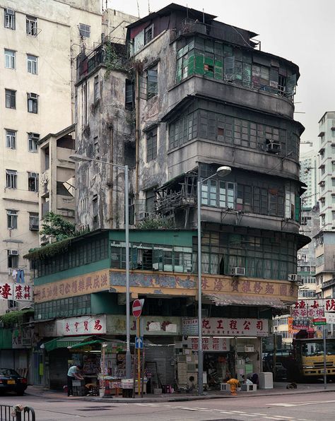 Michael Wolf, Wolf Photography, Cyberpunk City, Level Design, Corner House, Nightlife Travel, Old Building, Brutalism, Environment Concept Art