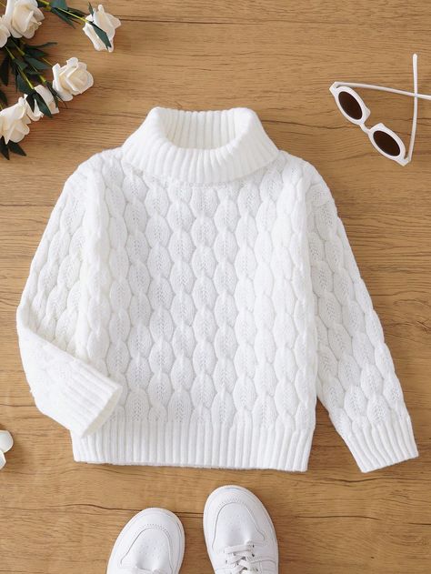 Cozy White Sweater With Ribbed Collar, White Winter Sweater With Ribbed Collar, Winter White Cable Knit Sweater, Winter White Knit Long Sleeve Turtleneck, White Cable Knit Acrylic Sweater, Cable Knit, Pullover Sweaters, High Neck, Twist