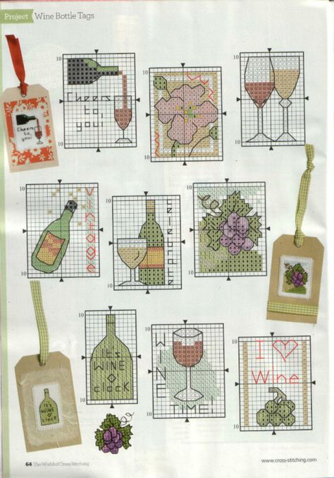 Wine motifs part 1 free cross stitch patterns Making Gift Tags, Blackwork Embroidery, Stitch Gift, Cross Stitch Bookmarks, Wine Tags, Mini Cross Stitch, Cross Stitch Cards, Crochet Cross, Glass Charms